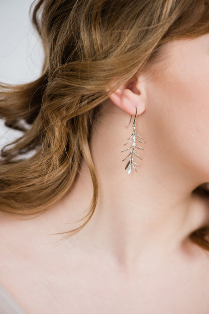 Leafy Branch Earrings - Matte Silver Rhodium