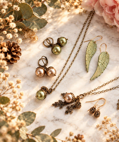 Pearl Acorn and Pine Cone Necklace (21 COLORS)
