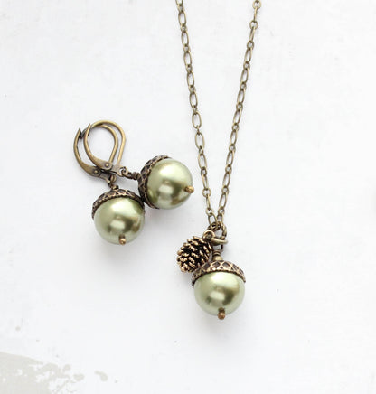 Pearl Acorn and Pine Cone Necklace (21 COLORS)