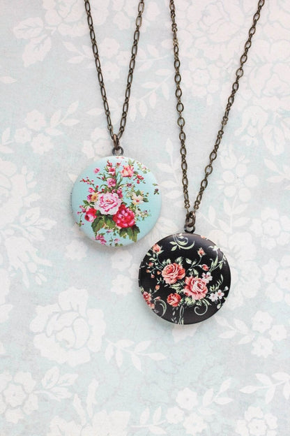 Floral Locket Necklace | Aqua and Pink