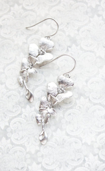 Silver Orchid Earrings