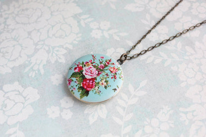 Floral Locket Necklace | Aqua and Pink