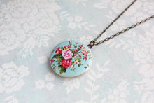 Load image into Gallery viewer, Floral Locket Necklace | Aqua and Pink