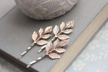 Load image into Gallery viewer, Leaf Bobby Pins | Rose Gold Branch Hair Pin