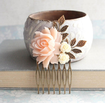 Floral Hair Comb | Blush Peach Pink