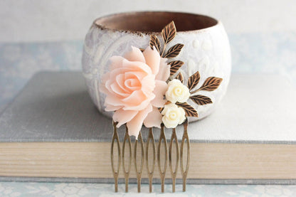 Floral Hair Comb | Blush Peach Pink