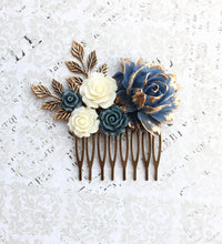 Load image into Gallery viewer, Floral Hair Piece | Navy and Gold