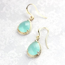 Load image into Gallery viewer, Mint Glass Earrings Gold Drop Bridesmaids Earrings Modern Jewelry Lightweight Everyday Earrings Aqua Mint Wedding Gift for Women