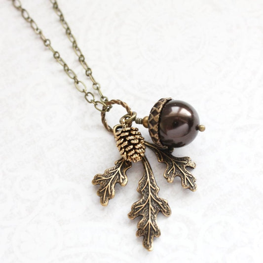 Brown Pearl Acorn Necklace