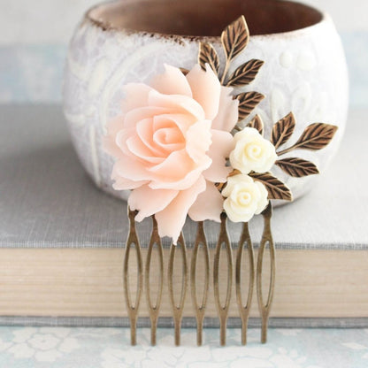 Floral Hair Comb | Blush Peach Pink