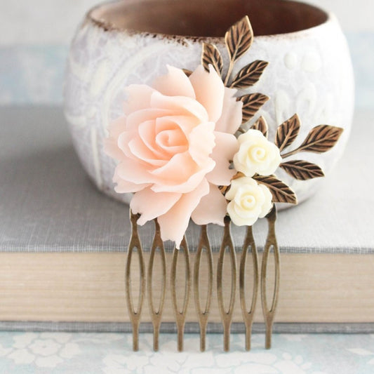 Floral Hair Comb | Blush Peach Pink