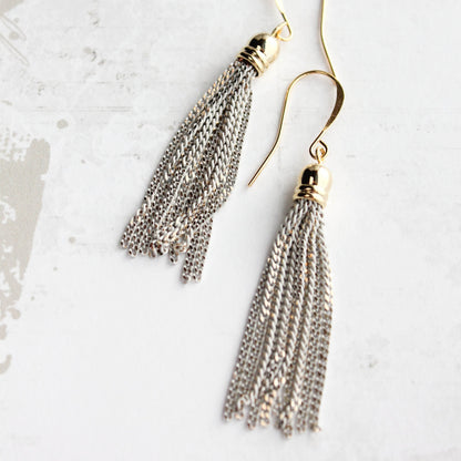 Chain Tassel Earrings | Off White and Gold