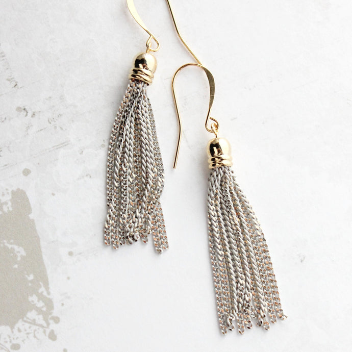 Chain Tassel Earrings | Off White and Gold