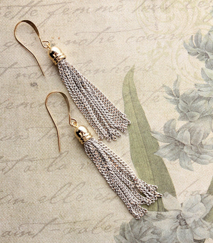 Chain Tassel Earrings | Off White and Gold