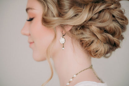 Navy Blue Rose Earrings | Pearl Drop