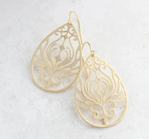 Gold Filigree Earrings | Peacock Feathers