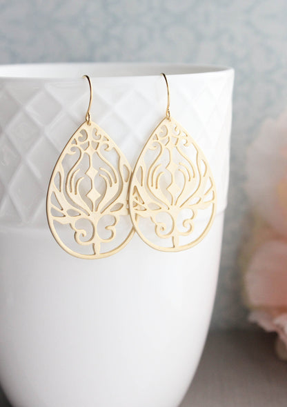 Gold Filigree Earrings | Peacock Feathers