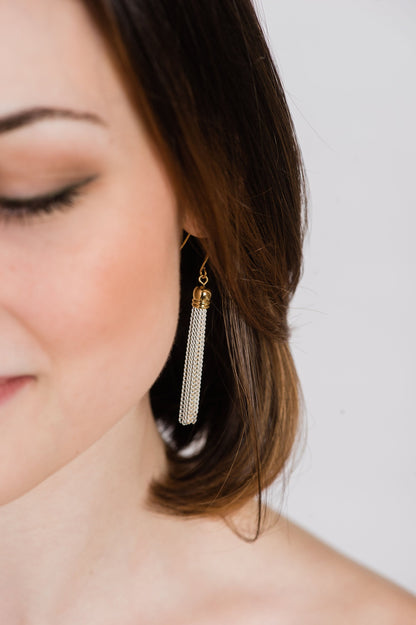 Chain Tassel Earrings | Off White and Gold