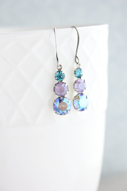 Light Sapphire Glass Earrings | Teal and Mauve