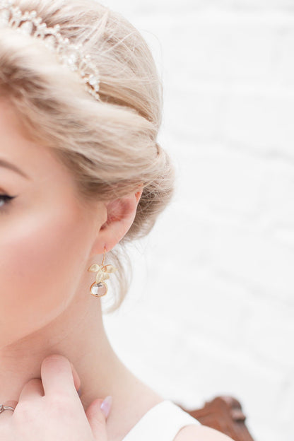 Silver Orchid Earrings | Clear Glass Jewel