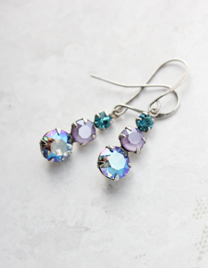 Light Sapphire Glass Earrings | Teal and Mauve