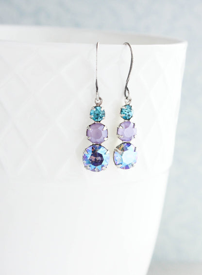 Light Sapphire Glass Earrings | Teal and Mauve