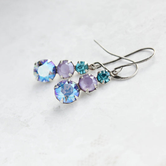 Light Sapphire Glass Earrings | Teal and Mauve