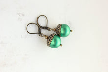 Load image into Gallery viewer, Kelly Green Acorn Earrings | Christmas Pearl Drop Earrings