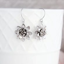 Load image into Gallery viewer, Lotus Flower Earrings | Silver Rhodium Daisy Drops