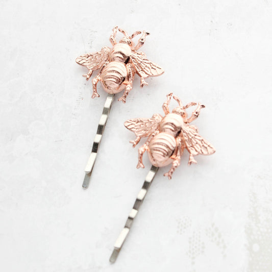 Bee Bobby Pins | Rose Gold Bee Hair Pins
