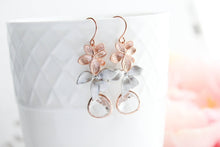 Load image into Gallery viewer, Rose Gold Flower Earrings | Silver Floral Dangles