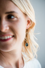 Load image into Gallery viewer, Gold Oval Swirl Earrings | Black Dangle Earrings