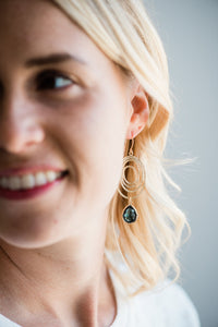 Gold Oval Swirl Earrings | Black Dangle Earrings