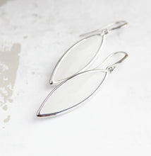 Load image into Gallery viewer, Milk White Glass Earrings, Marquis Shaped Drop, Silver Rhodium, Modern Jewelry, Bridesmaids Gift, For her, For women, mom, sister, friend