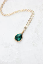 Load image into Gallery viewer, Emerald Necklace (9 colors) Gold Chain, Dark Blue Teardrop Pendant, Bridesmaids Gift, Bridal Jewelry, Pear Jewel Pendant, Green and Gold
