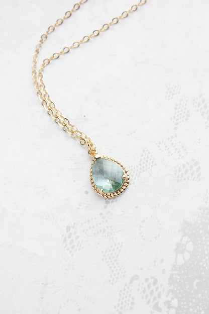 Glass Teardrop Pendant Necklace (9 colors) Gold Chain