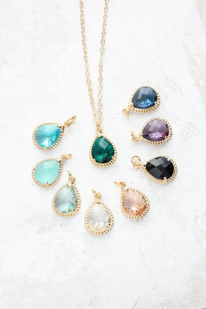 Glass Teardrop Pendant Necklace (9 colors) Gold Chain