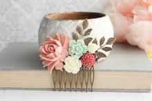 Load image into Gallery viewer, Floral Hair Piece | Brick Pink and Mint