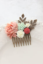 Load image into Gallery viewer, Floral Hair Piece | Brick Pink and Mint