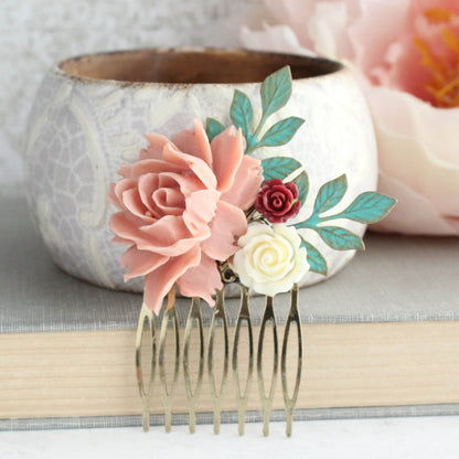 Bridal Hair Comb | Verdigris Patina Leaves