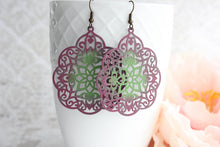 Load image into Gallery viewer, Boho Filigree Earrings | Berry Merlot and Green Patina