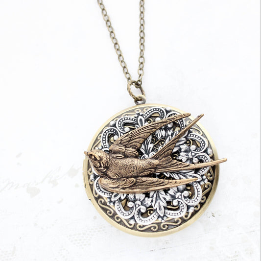 Bird Locket Pendant | Large Photo Locket