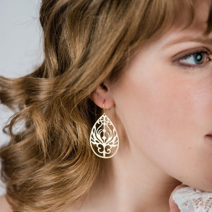 Gold Filigree Earrings | Peacock Feathers