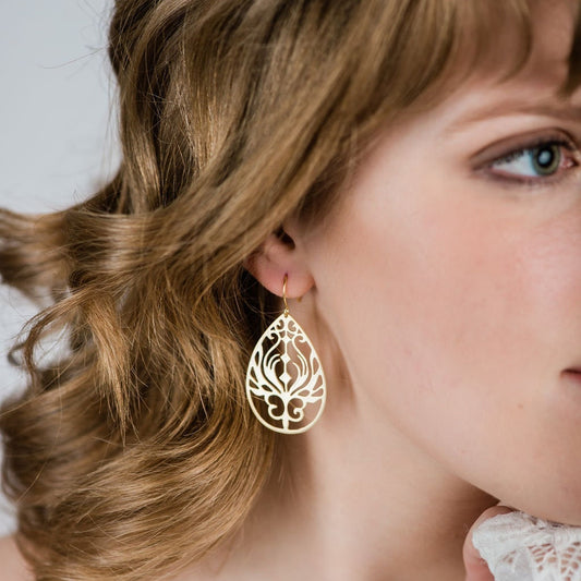 Gold Filigree Earrings | Peacock Feathers