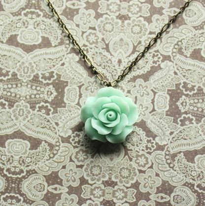 Mint Green Rose Necklace