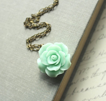 Mint Green Rose Necklace