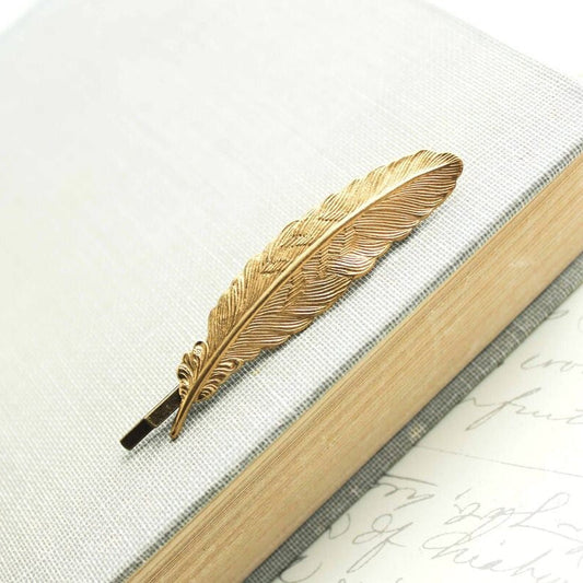 Feather Bobby Pin | Gold Brass Feather Hair Pin