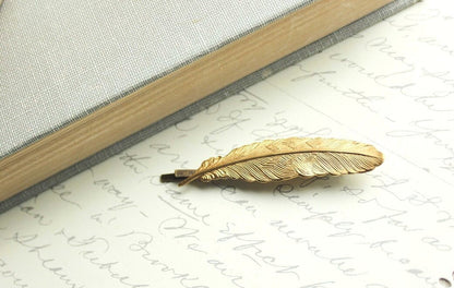 Feather Bobby Pin | Gold Brass Feather Hair Pin
