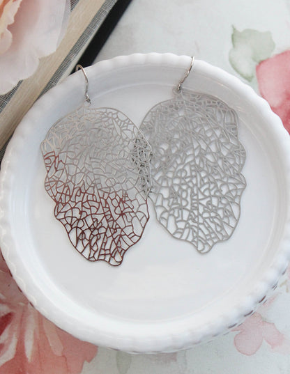 Big Gold Filigree Leaf Earrings
