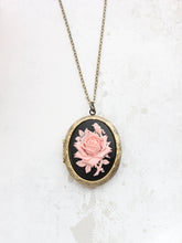 Load image into Gallery viewer, Pink Rose Locket Necklace | Black and Pink